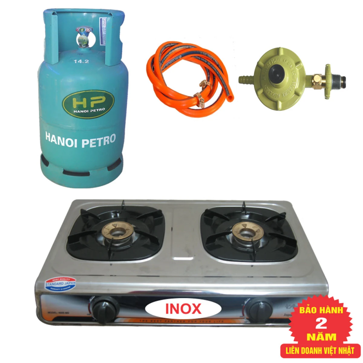 Bộ bếp gas đôi inox gồm bếp, bình, dây, van an toàn
